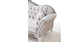 Wooden Twist Hand Craved Estilo Tufted Teak Wood 3 Seater Sofa Set ( Silver ) - WoodenTwist