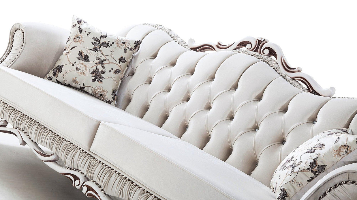 Wooden Twist Hand Craved Estilo Tufted Teak Wood 3 Seater Sofa Set ( Silver ) - WoodenTwist