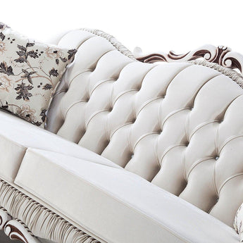 Wooden Twist Hand Craved Estilo Tufted Teak Wood 3 Seater Sofa Set ( Silver ) - WoodenTwist