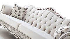 Wooden Twist Hand Craved Estilo Tufted Teak Wood 3 Seater Sofa Set ( Silver ) - WoodenTwist
