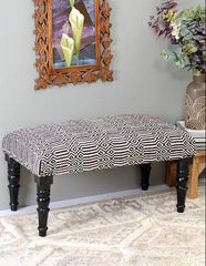 Mango Wood Bench In Cotton Black Colour - WoodenTwist