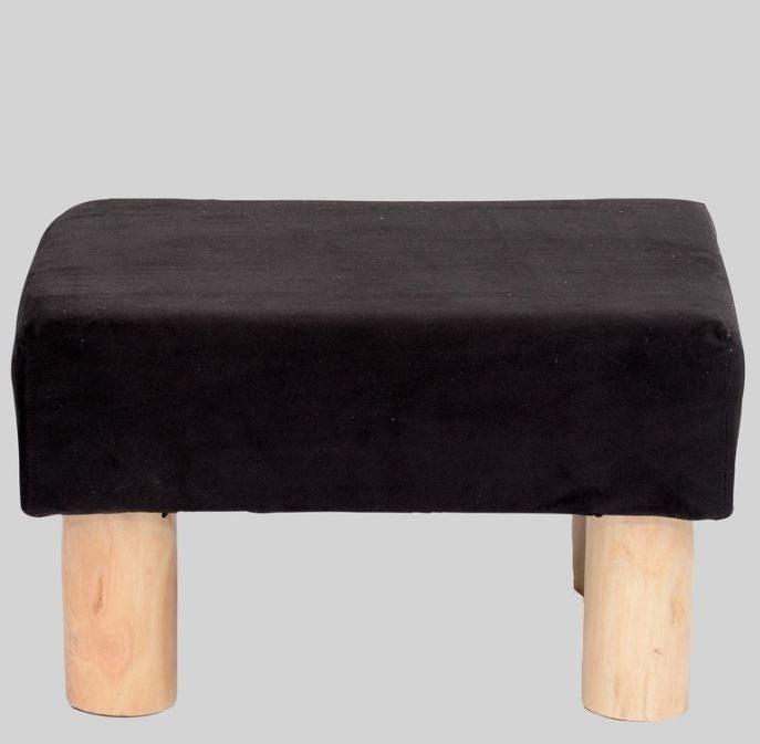 Solid Wood Foot Stool In Velvet Black Colour - WoodenTwist