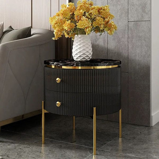 Modern Circular Side Table with Black Marble Top