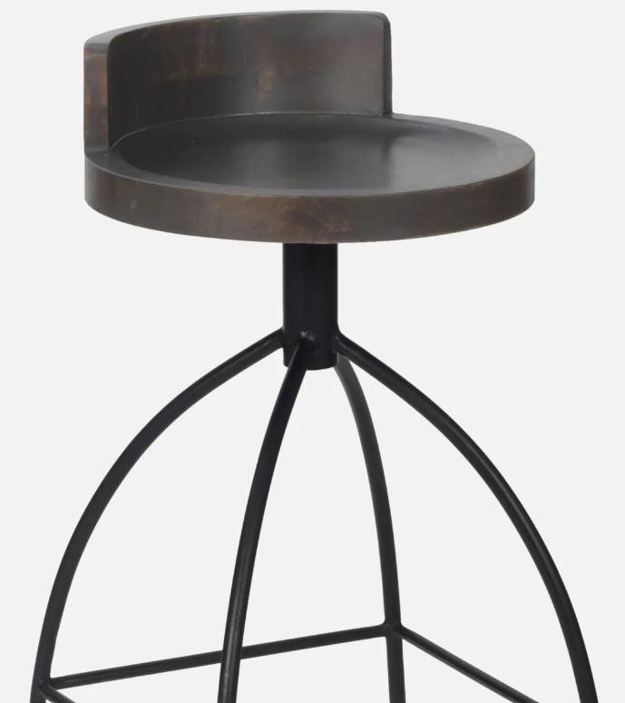 Mango Wood Bar Stool In Black Metal Legs - WoodenTwist