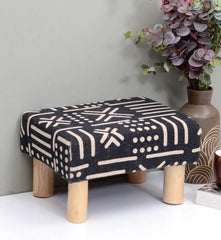 Solid Wood Foot Stool In Cotton Black Colour - WoodenTwist