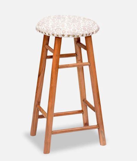 Round Mango Wood Bar Stool In Cotton Brown Colour - WoodenTwist