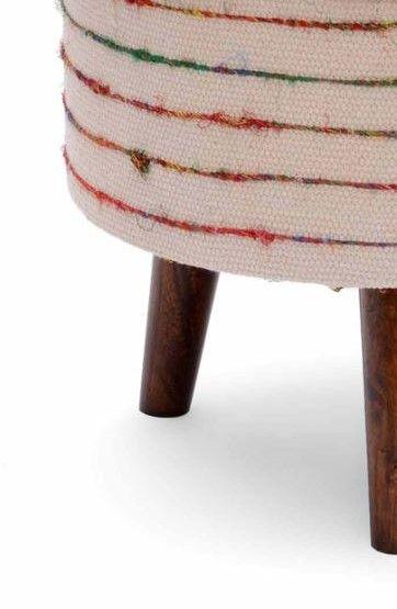 Mango Wood Foot Stool In Cotton White Colour - WoodenTwist