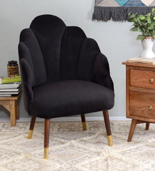 Mango Wood Peacock Chair In Velvet Black Colour - WoodenTwist