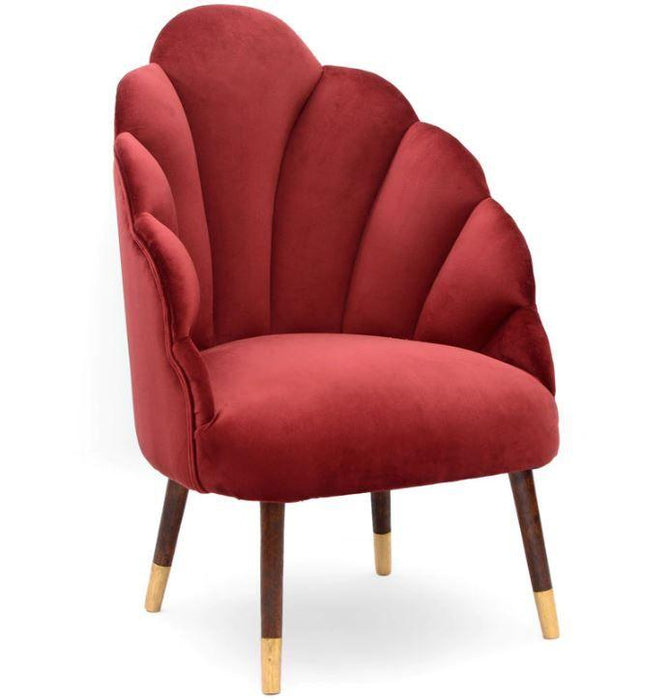 Mango Wood Peacock Chair In Velvet Red Colour - WoodenTwist