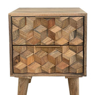 Wooden Twist Nucleus Carved Mango Wood Bedside Table - WoodenTwist