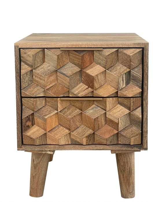 Wooden Twist Nucleus Carved Mango Wood Bedside Table - WoodenTwist