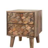 Wooden Twist Nucleus Carved Mango Wood Bedside Table - WoodenTwist