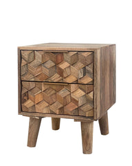 Wooden Twist Nucleus Carved Mango Wood Bedside Table - WoodenTwist