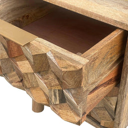 Wooden Twist Nucleus Carved Mango Wood Bedside Table - WoodenTwist