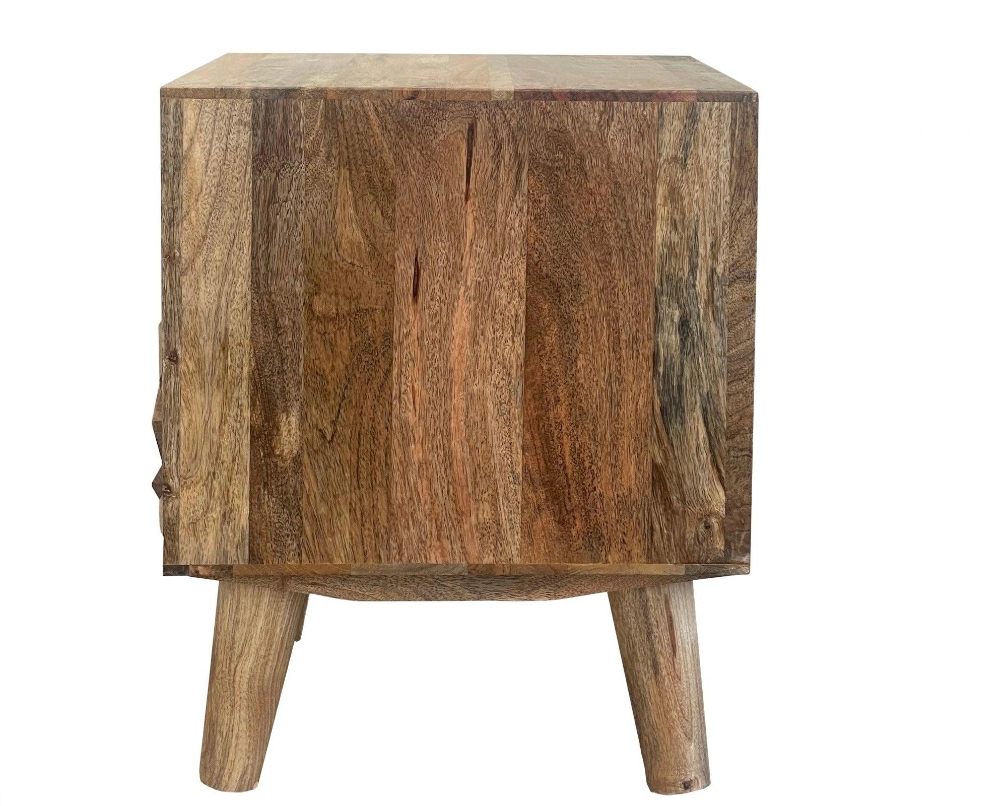 Wooden Twist Nucleus Carved Mango Wood Bedside Table - WoodenTwist