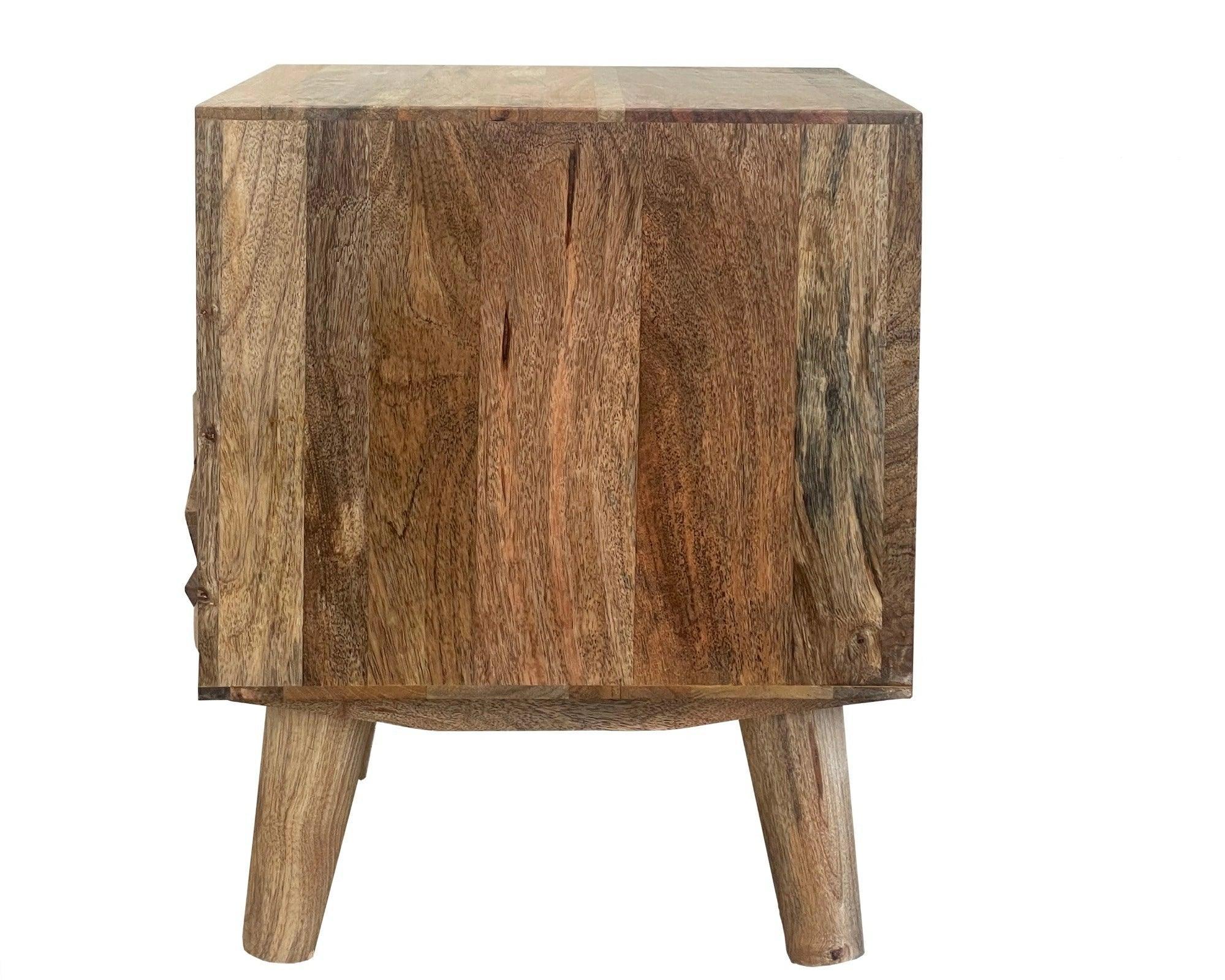 Wooden Twist Nucleus Carved Mango Wood Bedside Table - WoodenTwist