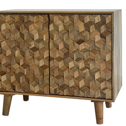 Wooden Twist Pentagonal Hand Carved Mango Wood Bedside Table with 2 Doors - WoodenTwist