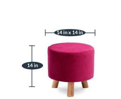 Solid Wood Foot Stool In Velvet Pink Colour - WoodenTwist