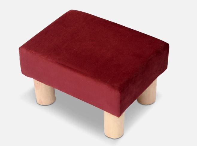 Solid Wood Foot Stool In Velvet Red Colour - WoodenTwist