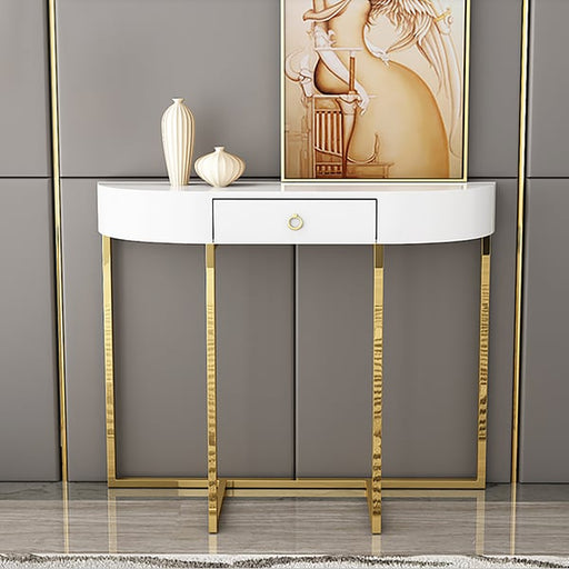 White Half Oval Storage Console Table