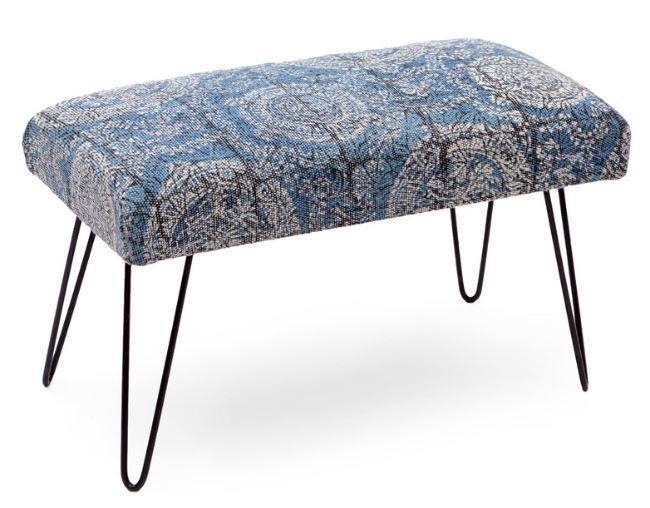 Mango Wood Bench In Cotton Navy Blue Colour With Metal Legs - WoodenTwist