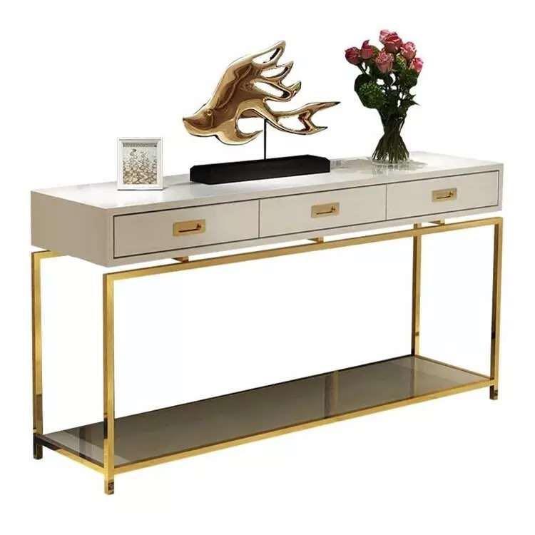 Contemporary Storage Console Table - White Finish