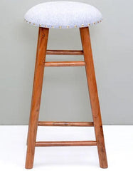 Round Mango Wood Bar Stool In Cotton Light Blue Colour - WoodenTwist