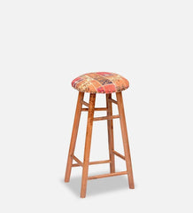 Round Mango Wood Bar Stool In Cotton Multicolour - WoodenTwist