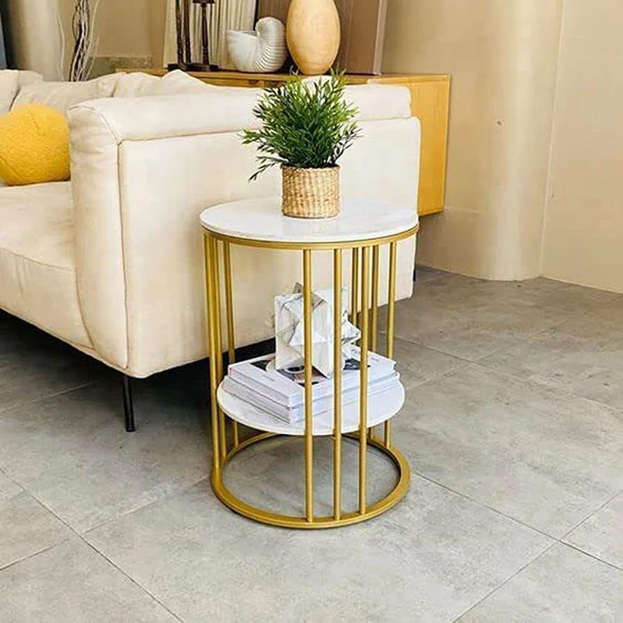 Two-Tier Gold Iron Sofa Side Table