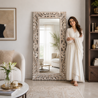 Wooden Twist Antique Traditional Floral Design Mango Wood Hand Carved Decorative Wall Standing Frame ( Without Mirror ) - Woo