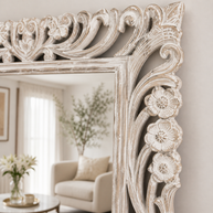 Wooden Twist Antique Traditional Floral Design Mango Wood Hand Carved Decorative Wall Standing Frame ( Without Mirror ) - Woo