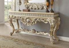 Wooden Twist Hand Carved Traditional Style Teak Wood Console Table With Mirror Silver Leaf (Golden Finish) - WoodenTwist