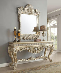 Wooden Twist Hand Carved Traditional Style Teak Wood Console Table With Mirror Silver Leaf (Golden Finish) - WoodenTwist