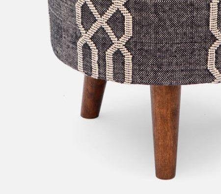 Mango Wood Foot Stool In Cotton Black Colour - WoodenTwist