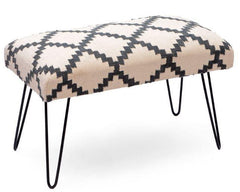 Mango Wood Bench In Cotton Black & White Colour With Metal Legs - WoodenTwist