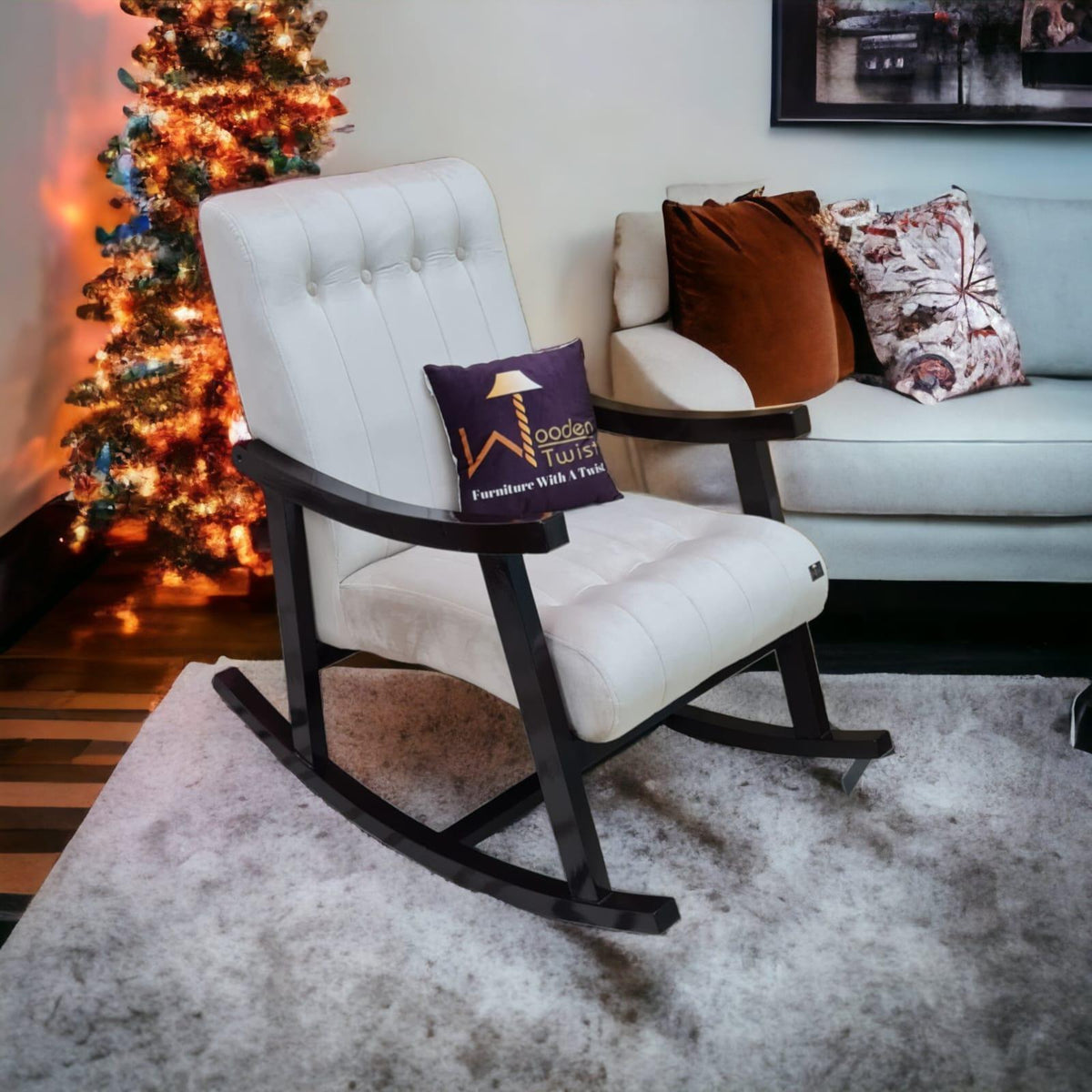 Risco Button-Tufted Rocking Chair in Beige