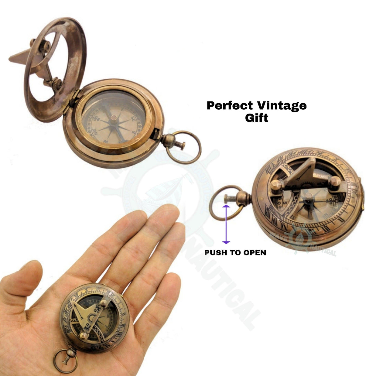 Brass Sundial Compass Vintage Pocket Style Nautical Antique Gift - WoodenTwist