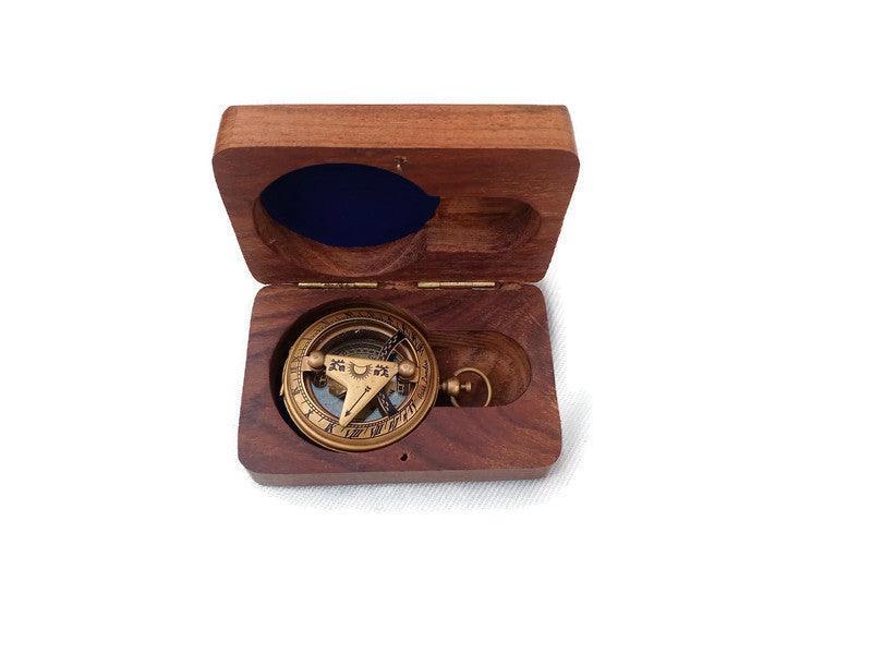 Brass Sundial Compass Vintage Pocket Style Nautical Antique Gift - WoodenTwist