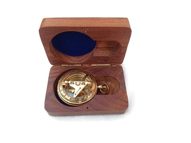 NAUTICAL SUNDIAL BRASS COMPASS VINTAGE ANTIQUE MARITIME NAVIGATION COMPASS GIFT - WoodenTwist