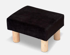 Solid Wood Foot Stool In Velvet Black Colour - WoodenTwist