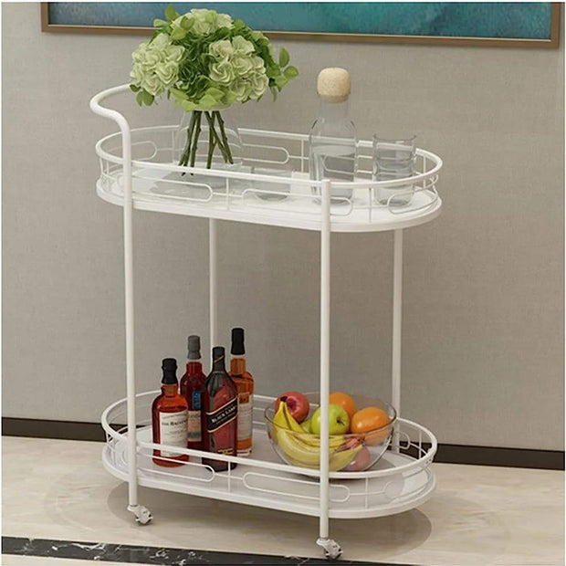 Modern Oval Iron Trolley with White Marble Top