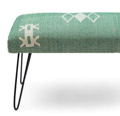 Mango Wood Bench In Cotton Green Colour With Metal Legs - WoodenTwist