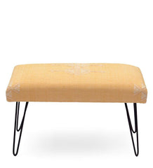 Mango Wood Bench In Cotton yellow Colour With Metal Legs - WoodenTwist