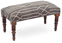 Mango Wood Bench In Cotton Black Colour - WoodenTwist