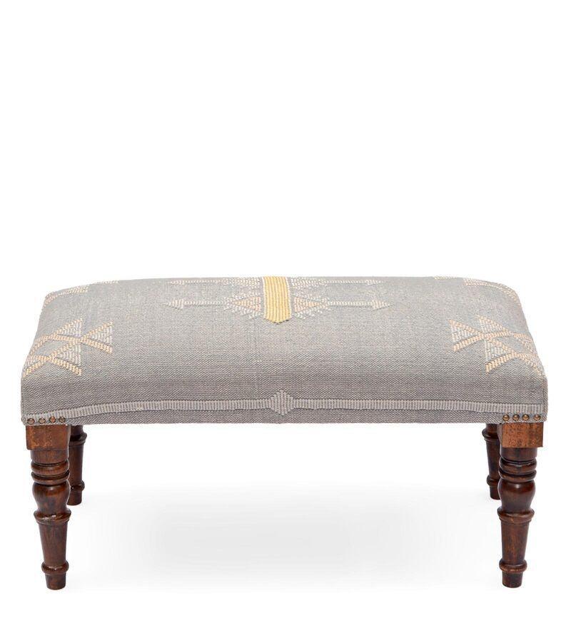 Mango Wood Bench In Cotton Grey Colour - WoodenTwist