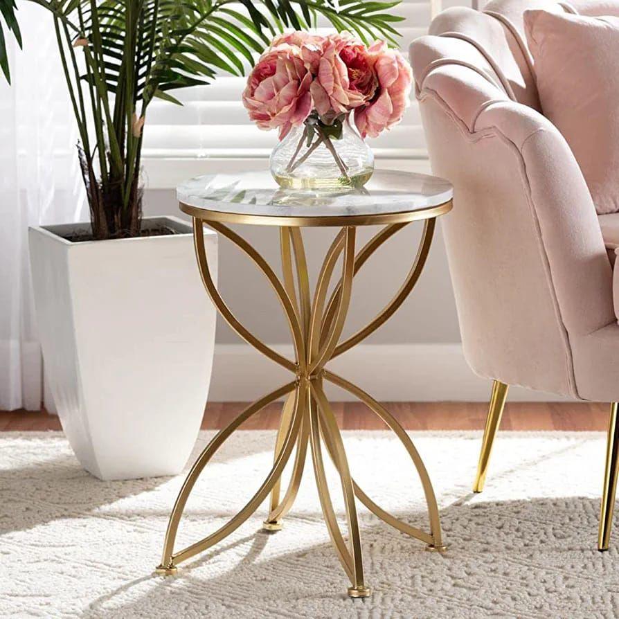 Golden Flower Sofa Side Table. - WoodenTwist