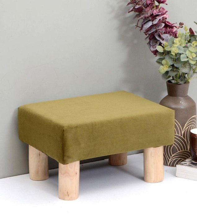 Solid Wood Foot Stool In Velvet Green Colour - WoodenTwist