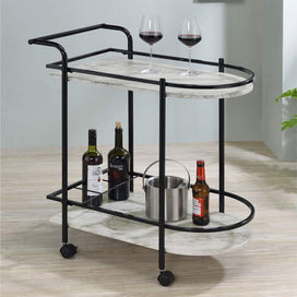 Close-up of Marble Top on Black Oval Trolley