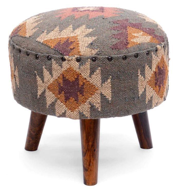 Mango Wood Foot Stool In Cotton Brown Colour - WoodenTwist