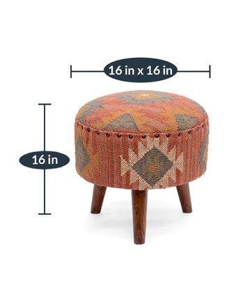 Mango Wood Foot Stool In Cotton Pink Colour - WoodenTwist